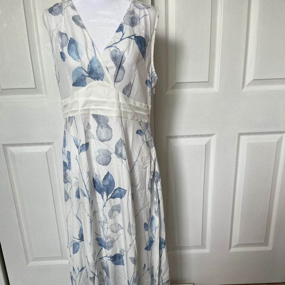 Blue and White V Neck Maxi Dress